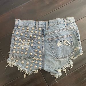 Custom studded denim cut off shorts